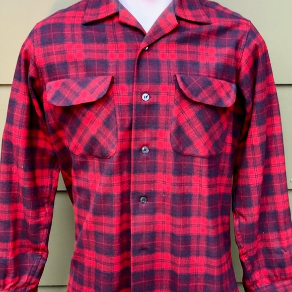 VTG Pendleton 100% Wool Board Shirt(M) Loop Collar - Picture 2 of 15